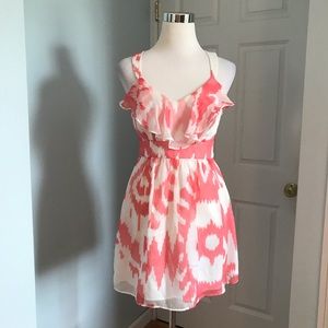 Shoshanna Coral Pink White Ikat Silk Dress Size 2